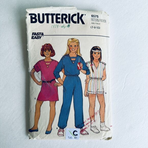 VINTAGE 70s BUTTERICK SEWING PATTERN 6575 Girls SIZE 7-10 DRESS JUMPSUIT CUT - Picture 1 of 4